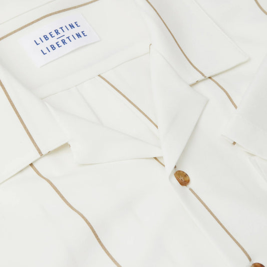 Libertine-Libertine Cave gestreept hemd White Khaki – detail van kraag en strepen