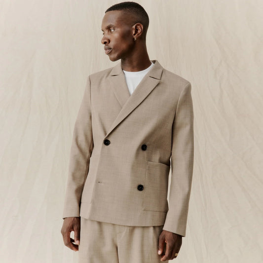 Libertine-Libertine Public 2286 blazer Khaki Melange – gedragen, schuin van voren
