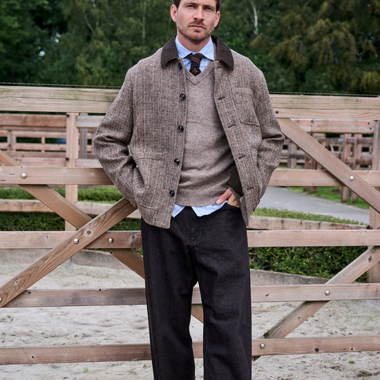 Mos Mosh Gallery Warren tweed jacket met gebreide das en NN.07 jeans