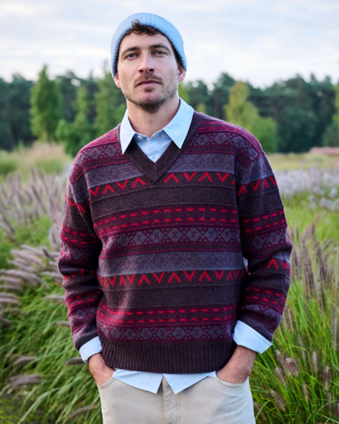 NN.07 Tobias cardigan in meerdere winterkleuren met blauw hemd en geruite broek
