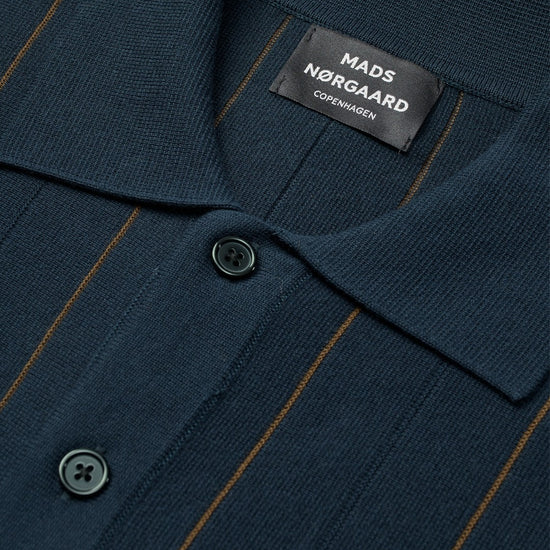 Mads Nørgaard Classy Brando Polo LS Knit Blue Green Stripe – achteraanzicht