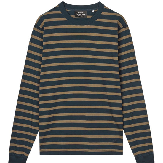 Mads Nørgaard Cotton Jersey Stripe Frode Tee LS Navy Brown – vooraanzicht