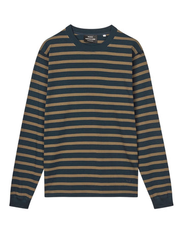 Mads Nørgaard Cotton Jersey Stripe Frode Tee LS Navy Brown – vooraanzicht