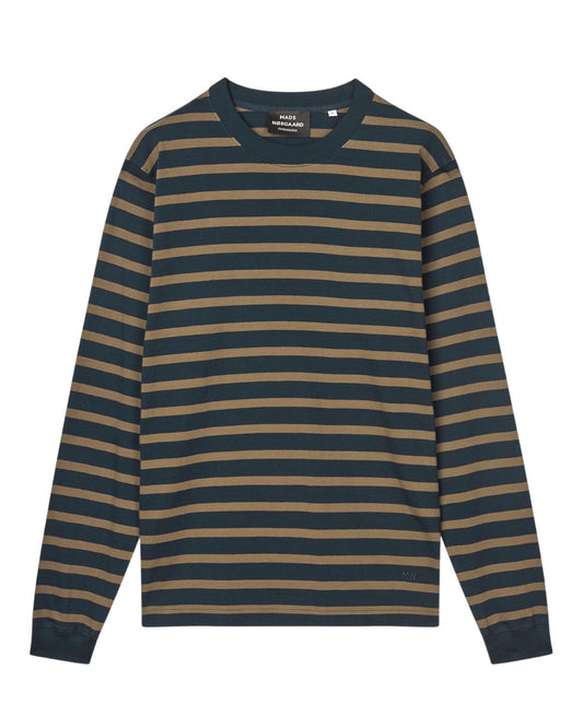 Mads Nørgaard Cotton Jersey Stripe Frode Tee LS Navy Brown – vooraanzicht