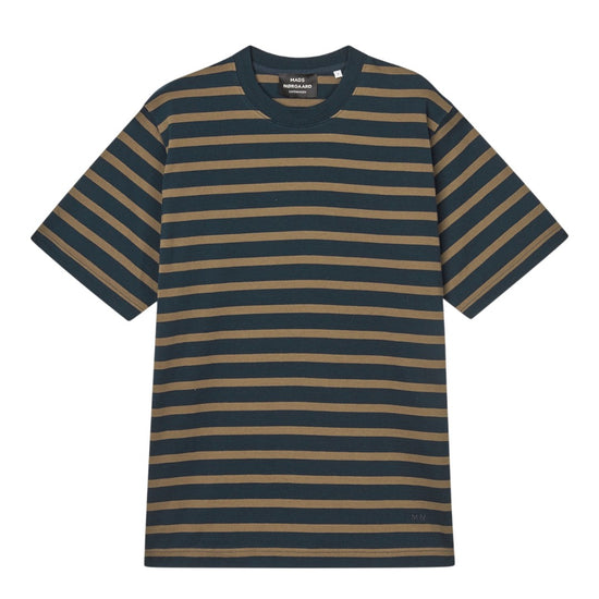 Mads Nørgaard Cotton Jersey Stripe Frode Tee Navy Brown – vooraanzicht