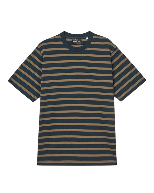 Mads Nørgaard Cotton Jersey Stripe Frode Tee Navy Brown – vooraanzicht
