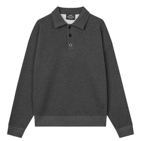 Mads Nørgaard Standard Bram Polo Sweat Dark Grey Melange – vooraanzicht