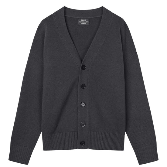 Mads Nørgaard Super Wool Cardigan Knit Asphalt – vooraanzicht