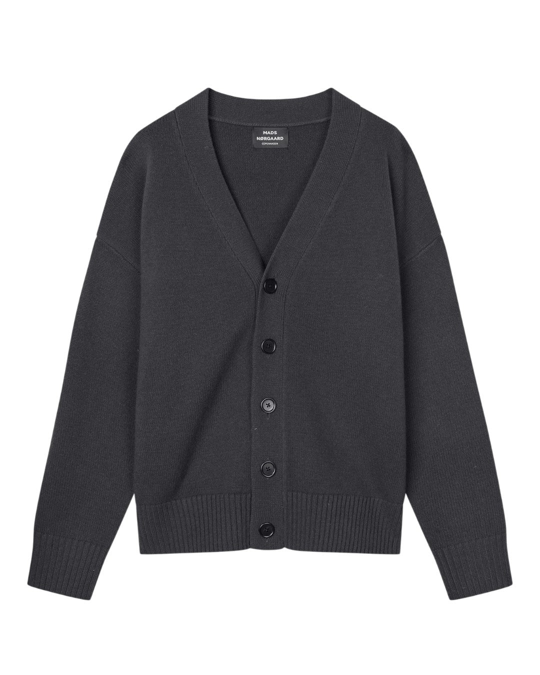 Mads Nørgaard Super Wool Cardigan Knit Asphalt – vooraanzicht