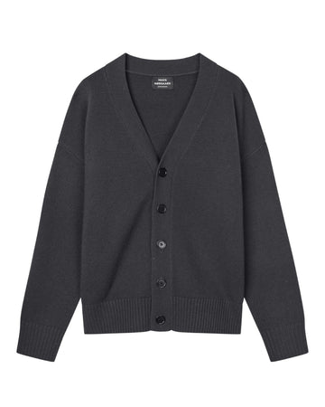 Mads Nørgaard Super Wool Cardigan Knit Asphalt – vooraanzicht