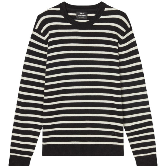 Mads Nørgaard Super Wool Karsten Stripe Knit Black Vanilla Ice – vooraanzicht