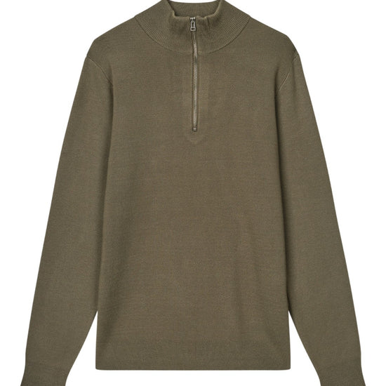 Mads Nørgaard Urban Chase Half Zip Knit Brown – vooraanzicht