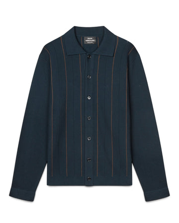 Classy Brando Knit Polo Collar Pullover Blue Green Stripe