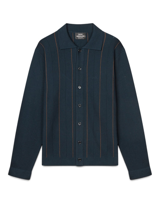 Classy Brando Knit Polo Collar Pullover Blue Green Stripe