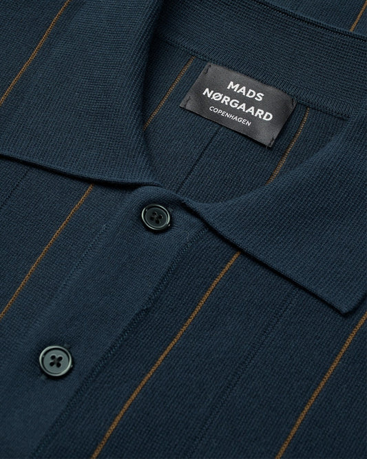 Classy Brando Knit Polo Collar Pullover Blue Green Stripe