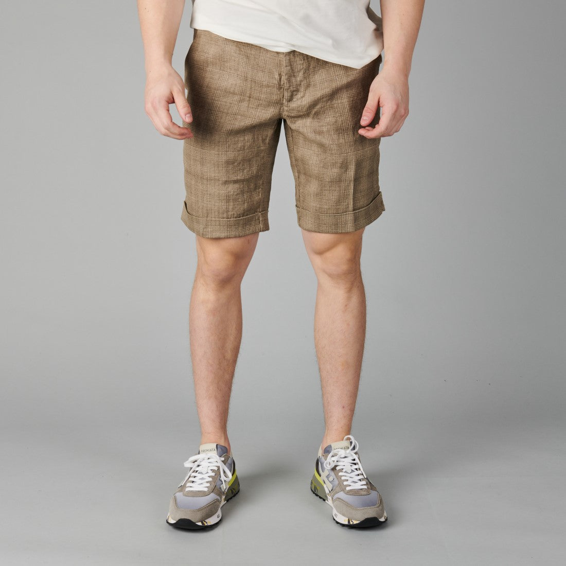 Mason’s Linen Checked Shorts Beige – vooraanzicht