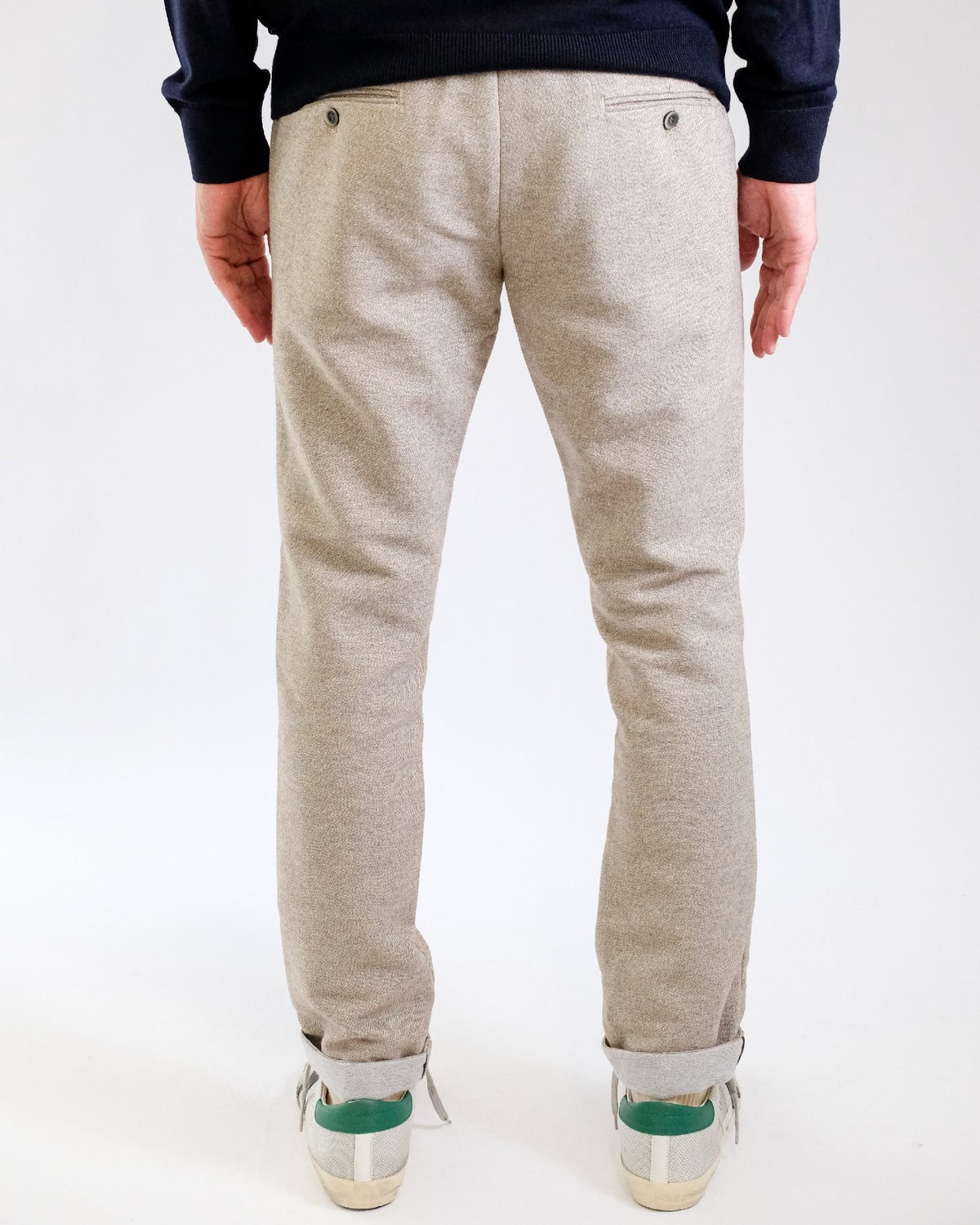 Mason's Torino Wool Blend Herringbone Trousers Ecru Beige, gedragen achteraanzicht