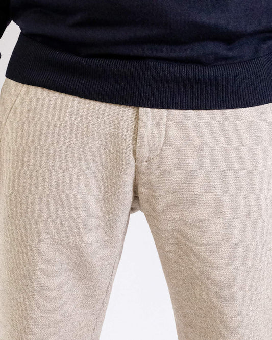 Mason's Torino Wool Blend Herringbone Trousers Ecru Beige, gedragen detail visgraat