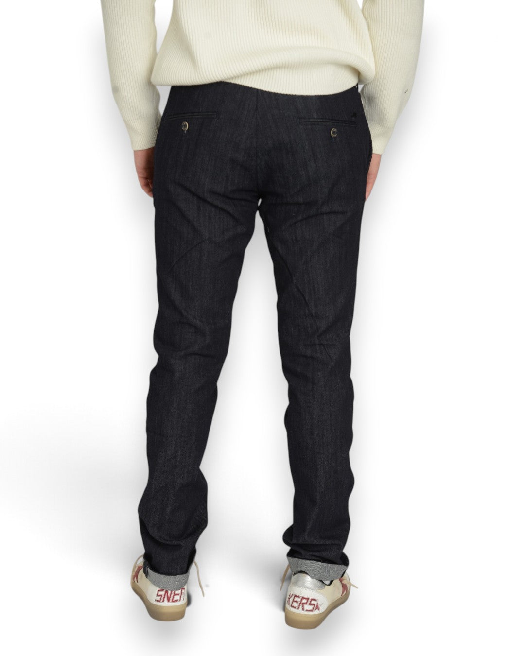 Mason's New York Elegance Navy Blue - detail van denim en biesafwerking