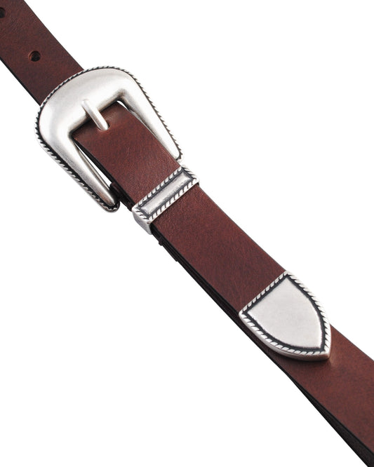 Molebo M2413 Leather Cowboy Belt Brown gespdetail