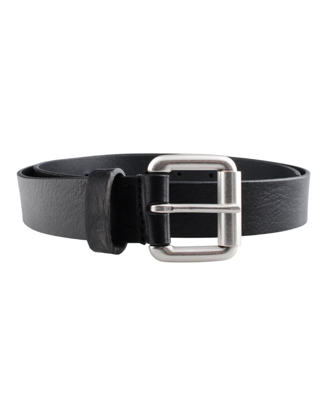 Molebo M2477 zwarte leren riem van 3 cm met zilverkleurige gesp – vooraanzicht