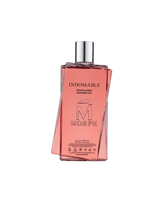 Morph Indomable Shower Gel 200 ml — roze douchegelflacon met zilverkleurige dop