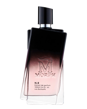 Morph N.8 100 ml — donkere flacon op zwarte achtergrond