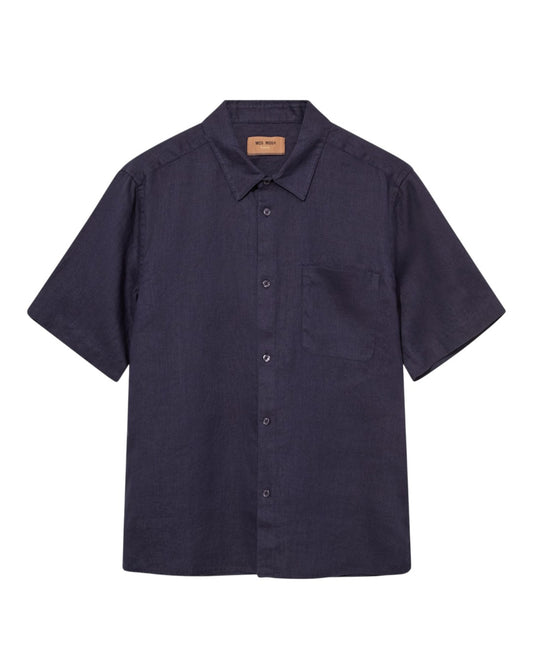 Navy Theo Linen SS Shirt