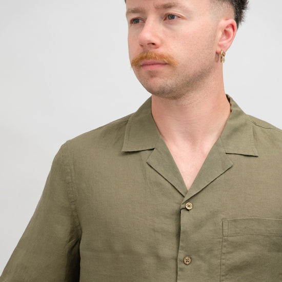 Mos Mosh Foss Olive Theo Linen Cuban Shirt – productbeeld 2