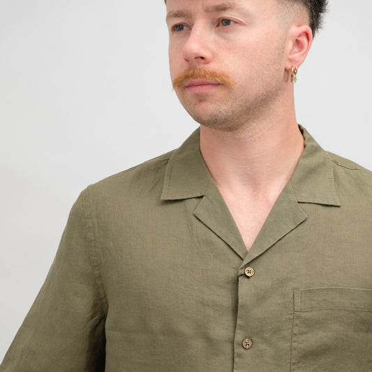 Mos Mosh Foss Olive Theo Linen Cuban Shirt – productbeeld 2