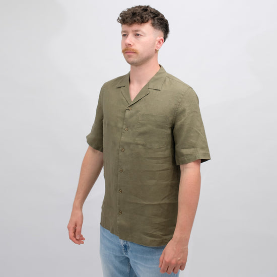 Mos Mosh Foss Olive Theo Linen Cuban Shirt – productbeeld 3