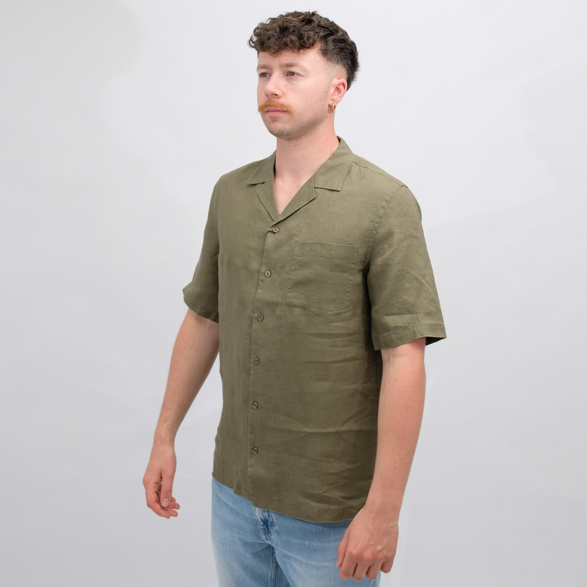 Mos Mosh Foss Olive Theo Linen Cuban Shirt – productbeeld 3