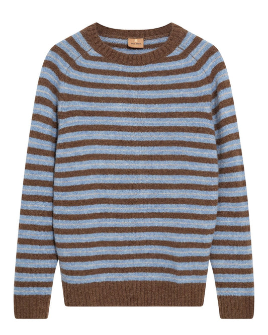 MOS MOSH Carlos Stripe Crewneck Pullover Chocolate Brown Melange - productfoto 1