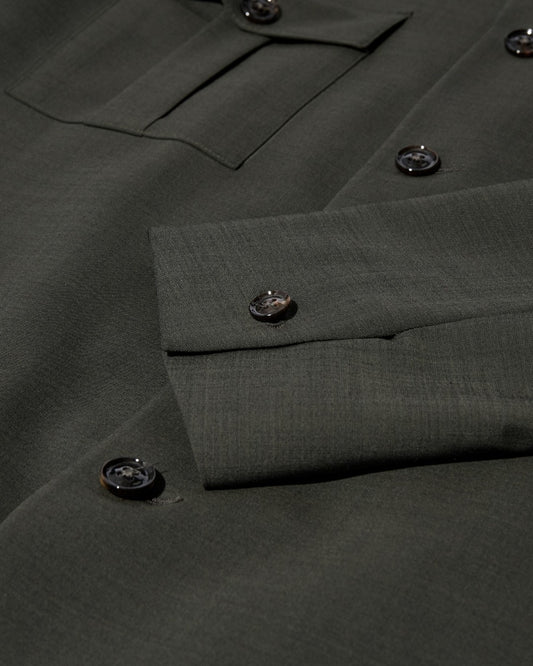 Mos Mosh Gallery Jacob Dynamic Luxe overshirt Dark Green – detail borstzak en knopen