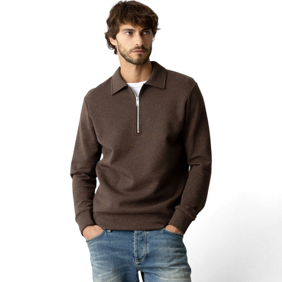 MOS MOSH MMGAbel Half Zip Polo Trui Chocolate Brown Melange beeld 2