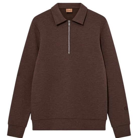 MOS MOSH MMGAbel Half Zip Polo Trui Chocolate Brown Melange vooraanzicht