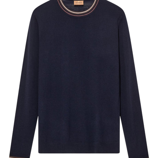MOS MOSH MMGAdam Contrast Crewneck Trui Navy vooraanzicht