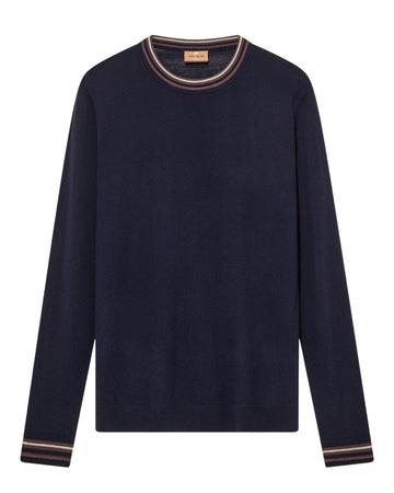 MOS MOSH MMGAdam Contrast Crewneck Trui Navy vooraanzicht