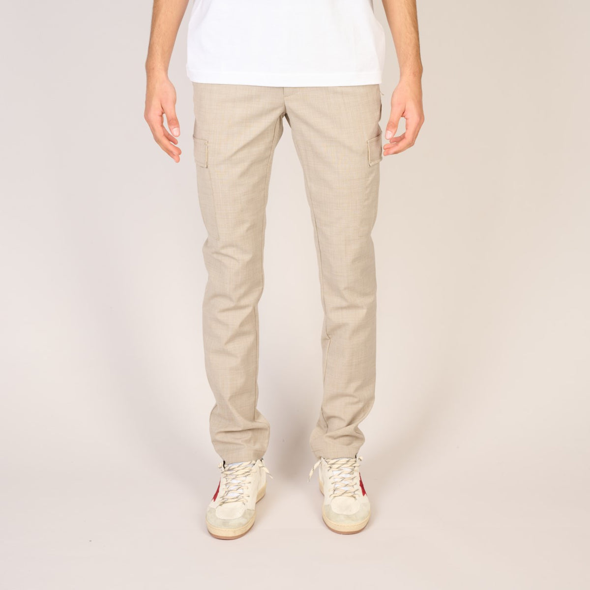 Myths Wool Slim Fit Cargo Trousers Beige – vooraanzicht