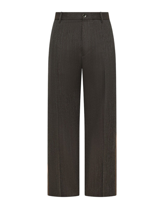 Nine in the Morning Apollon baggy broek Dark Grey met beige piping - vooraanzicht