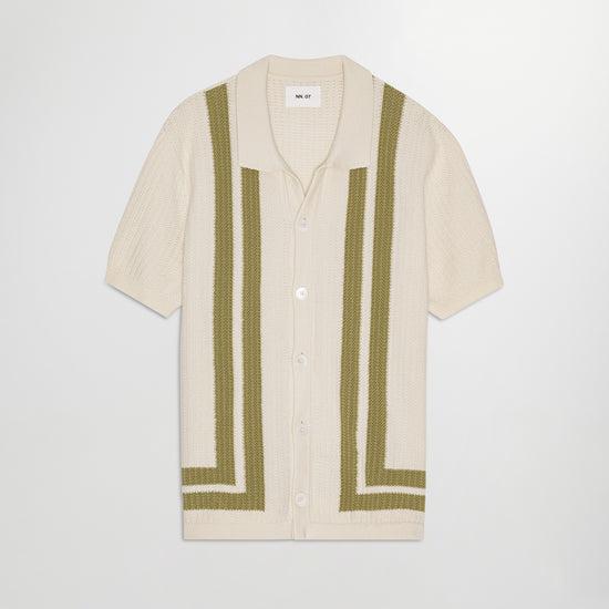 NN.07 Ivory Ares Knitted Cotton Polo – vooraanzicht