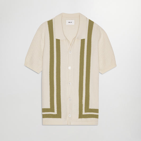 NN.07 Ivory Ares Knitted Cotton Polo – vooraanzicht