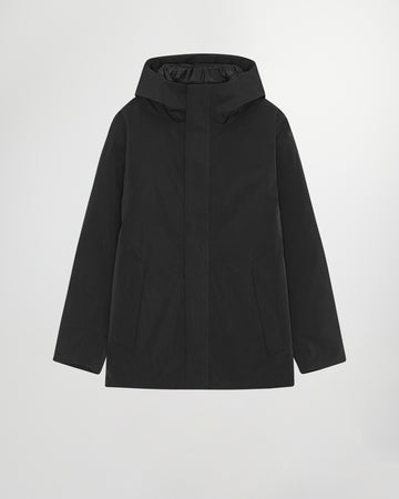 NN.07 Blake zwarte winddichte trenchcoat met kap, productfoto vooraanzicht
