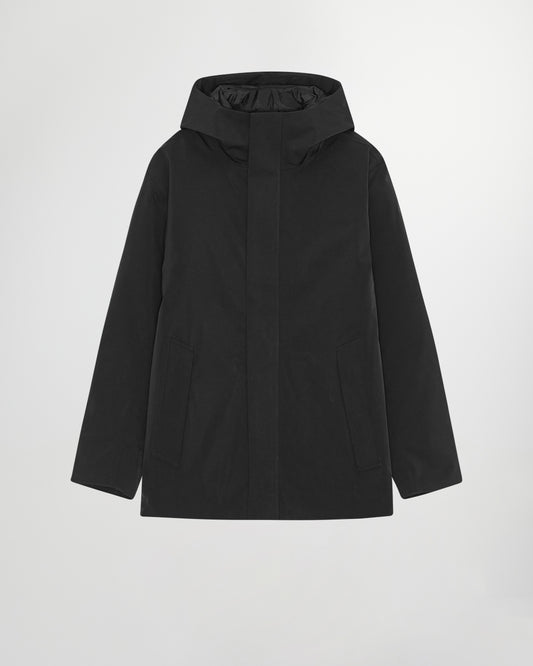 NN.07 Blake zwarte winddichte trenchcoat met kap, productfoto vooraanzicht
