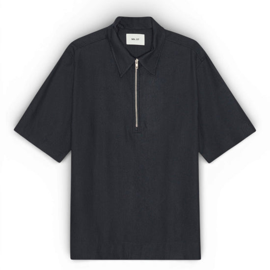 Deep Navy Bruno Linen Blend Half Zip Polo