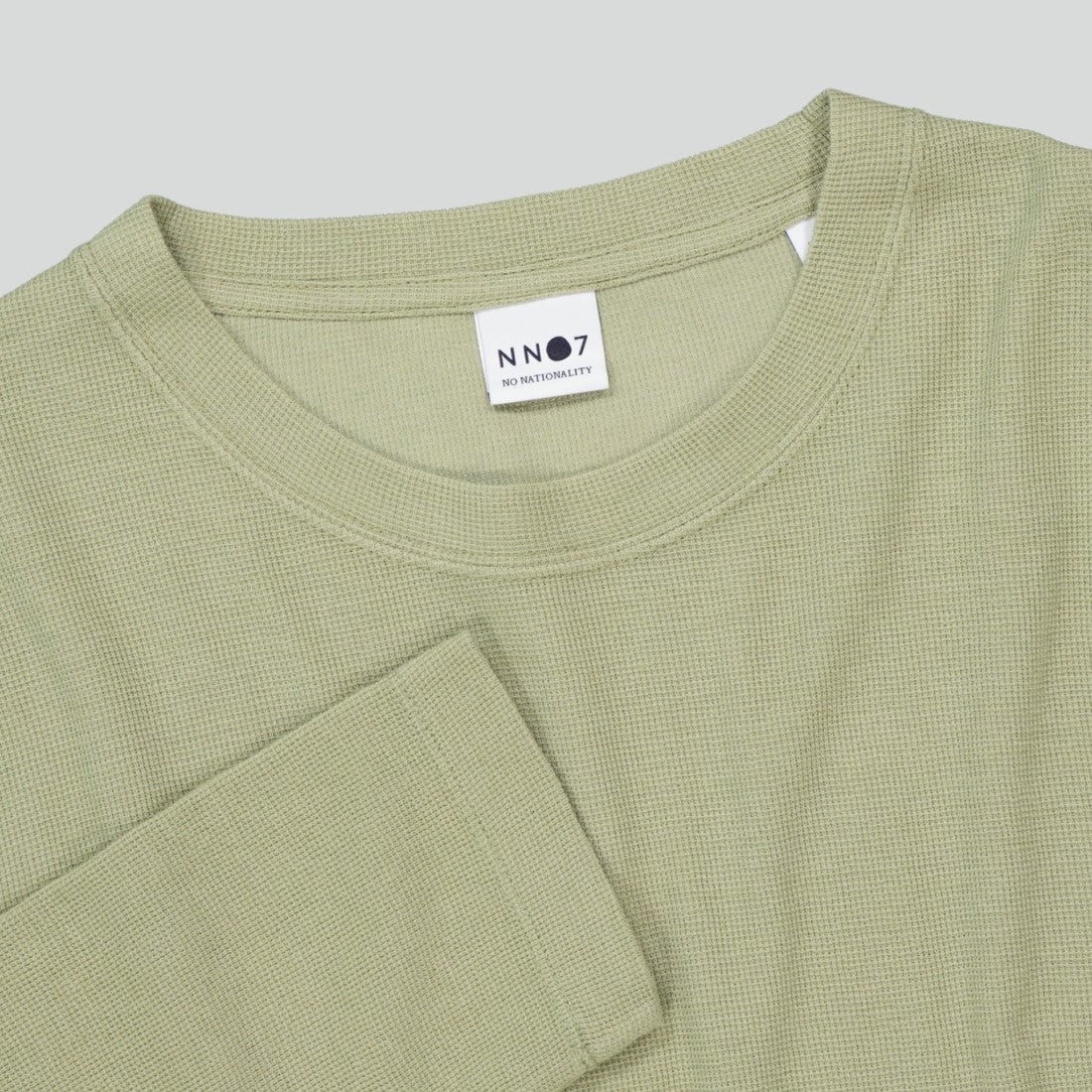 NN.07 Clive 3323 Waffle T-shirt Pale Green – detail van de wafelstructuur
