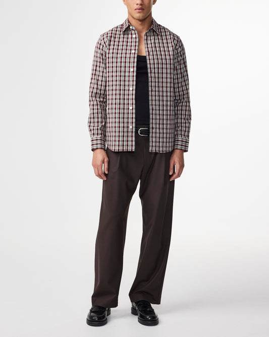 NN.07 Colby 50007 katoenen hemd in Wine Check, volledig gedragen vooraanzicht