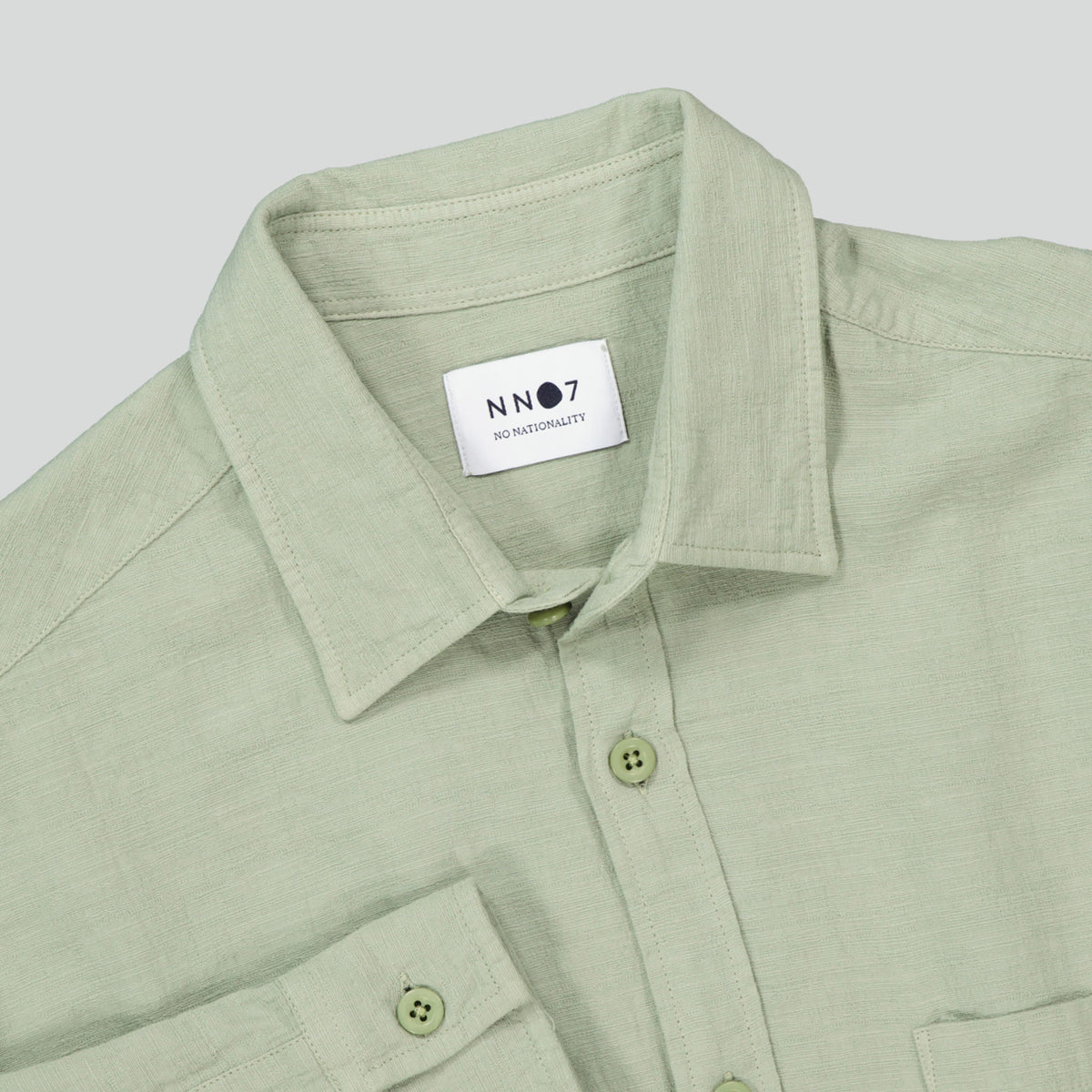 NN.07 Deon 5414 Regular Fit Cotton Shirt Pale Green – detail van de borstzak