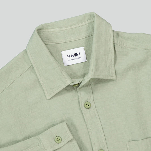 NN.07 Deon 5414 Regular Fit Cotton Shirt Pale Green – detail van de borstzak