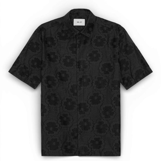 Black Freddy SS NO PKT Yam Dyed Satin Dobby Weave Shirt